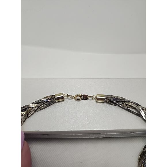 17.5" Vintage 5 Strand Silver Over Copper Necklace W/bracelet 6.25" Set Korea - Picture 3 of 5